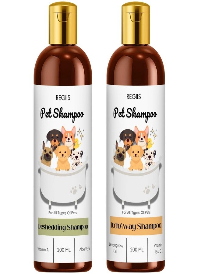 مجموعة شامبو للحيوانات الأليفة، تركيبة لإزالة الشعر الزائد والحكة، 200 مل لكل عبوة، مع فيتامين أ، والصبار، وزيت الليمون، لجميع أنواع الحيوانات الأليفة، عبوة من قطعتين - Image 1